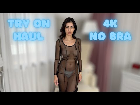 [4K] Transparent Try on Haul | Try on black | No bra | See-Through Dresses