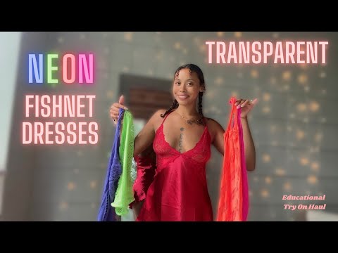 TRANSPARENT Amazon Fishnet Dresses TRY ON with MIRROR view | Natural Curvy Body